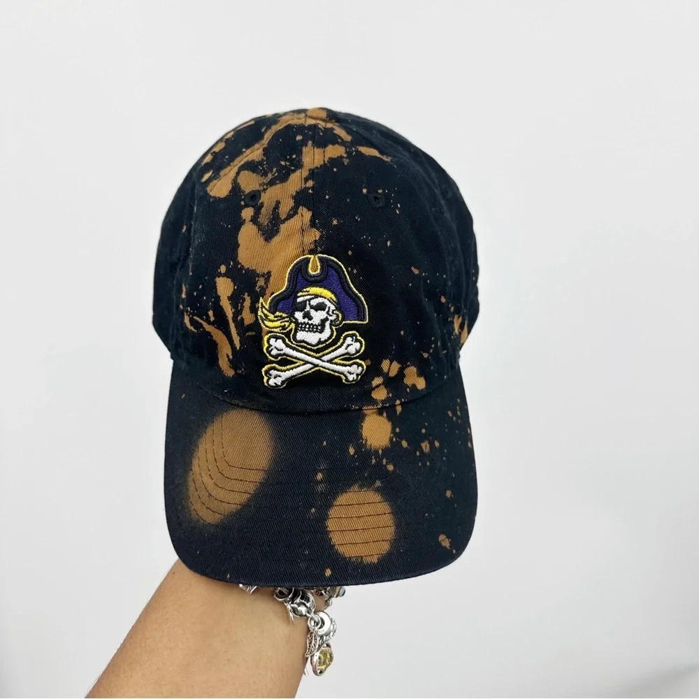 Nike ECU Pirates Custom Bleach Splatter Dad Hat OS Embroidered